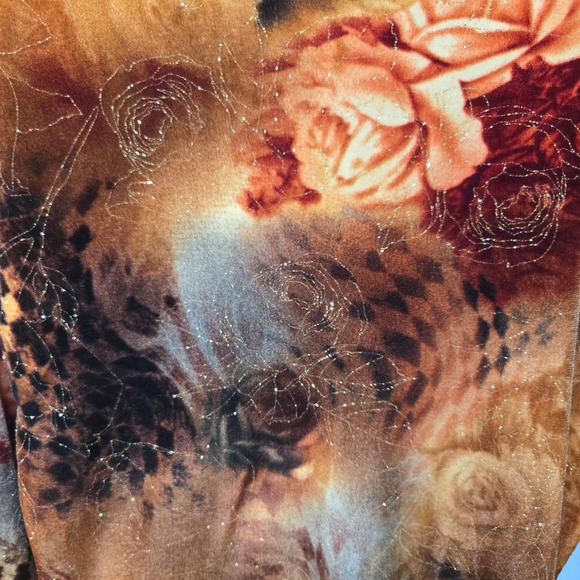 Vintage Y2K Velvet Whimsigoth Shirt Top Small Floral Rose Metallic Romantic Fall - Picture 3 of 6